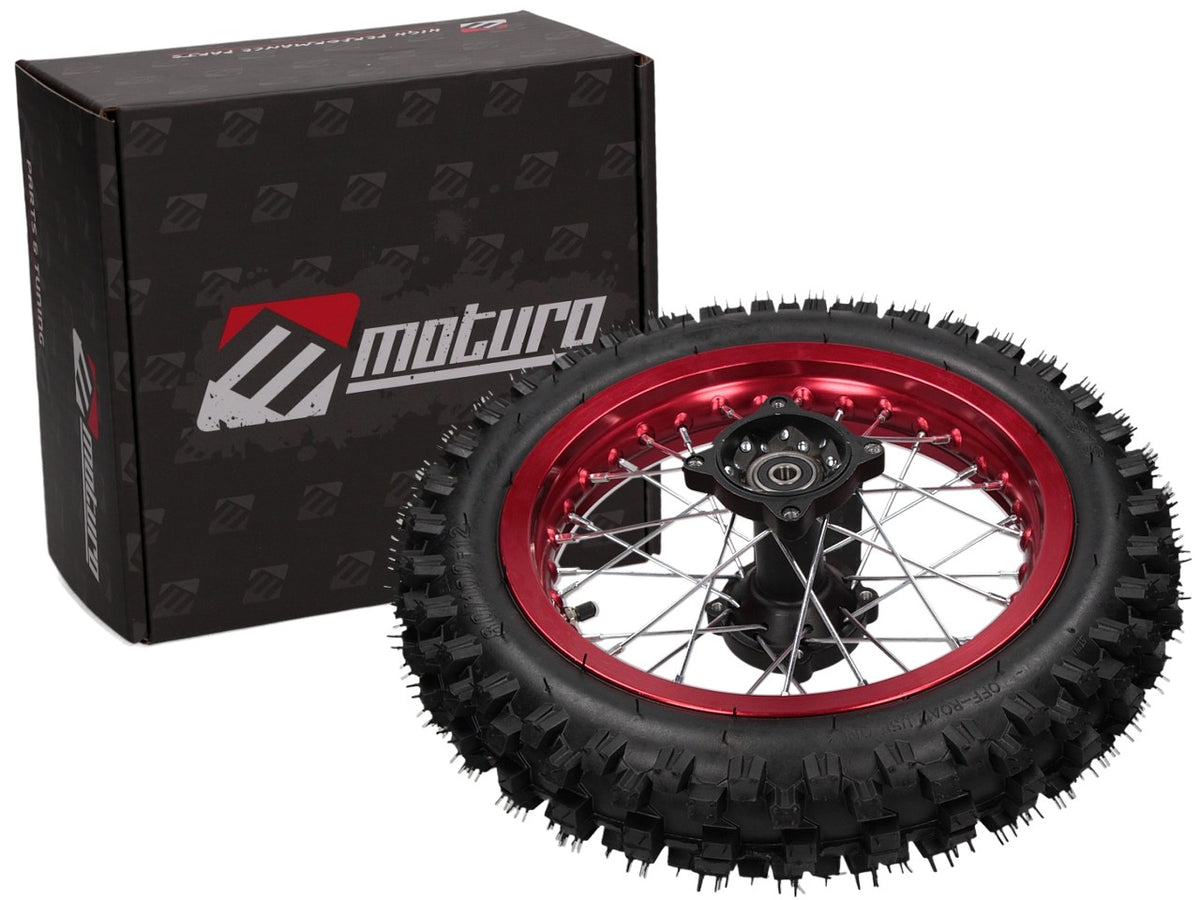 Roue complète arrière Moturo 12" rouge pour dirt bike AGB29